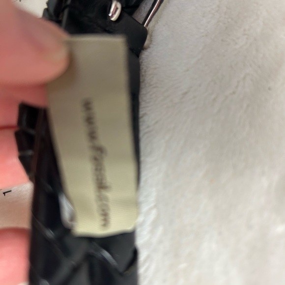 Fossil Black‎ Leather Basket Weave Belt Silvertone Metal Buckle - Picture 11 of 13